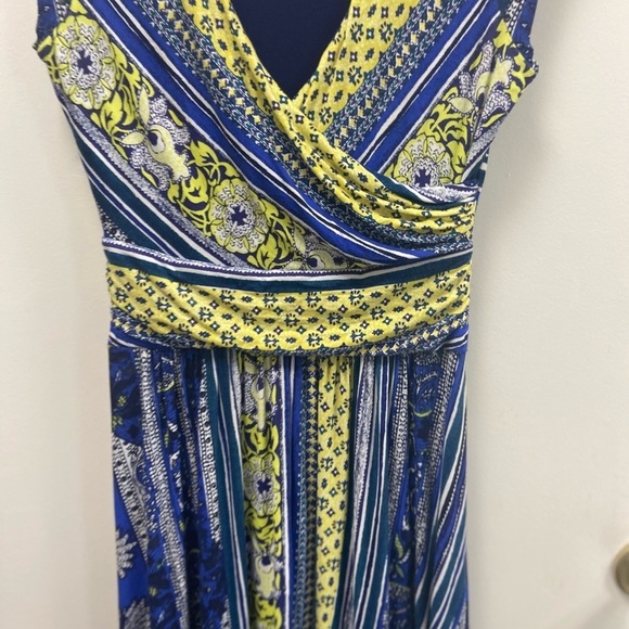 Anthropologie Maeve Small Tamera surplus cap sleeve blue yellow dress $75 - Picture 7 of 10